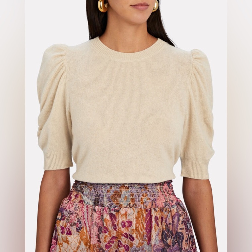 FRAME Frankie Cashmere Crewneck Shirred puff sleeve Sweater